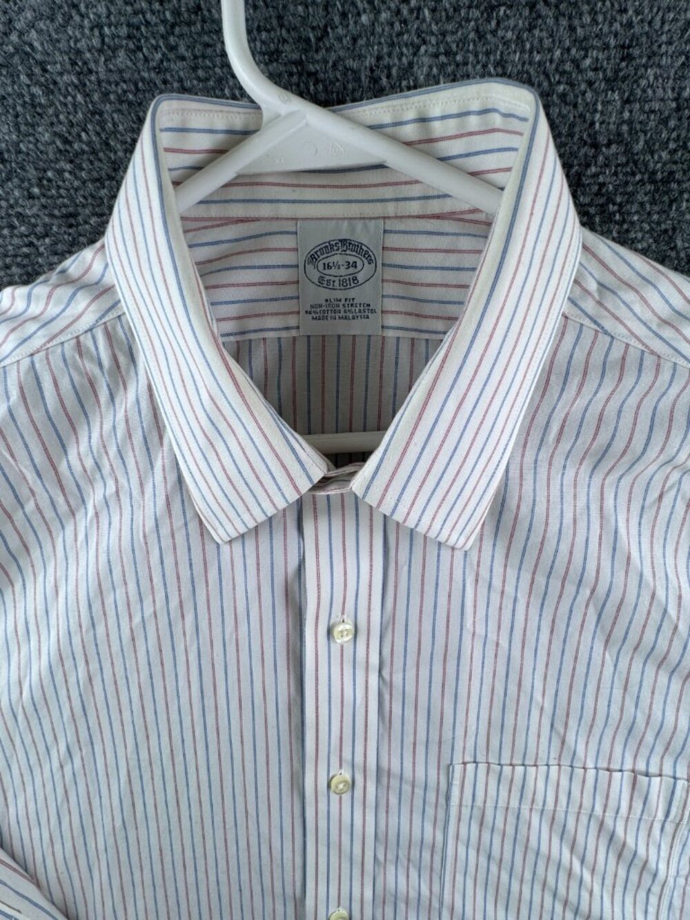 Brooks Brothers Men Long Sleeve Button Up Shirt 16.5 34 Slim Fit Stretch Stripe
